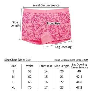Size guide for seamless boxer briefs showing waist and length measurements in centimeters