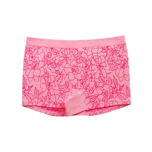 Pink floral seamless boy-short panties for women with breathable elastic waistband