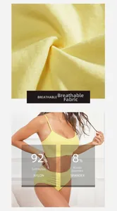 Détail d'un ensemble de lingerie sans couture jaune montrant la texture en nylon respirant