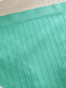 Detail shot of mint green seamless nylon panties showing vertical ribbed knit texture