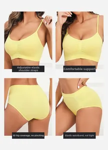 Détails de l'ensemble lingerie jaune sans couture avec levage 3D et bretelles