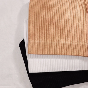 Seamless V-neck ribbed bralettes for women in apricot, white and black colors