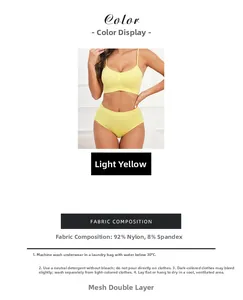 Détails de l'ensemble de lingerie en maille sans couture jaune clair et entretien
