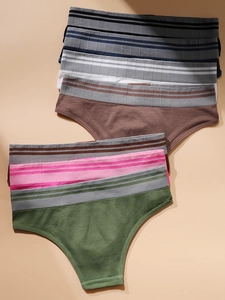 Detail of seamless multi-color cotton briefs featuring ribbed waistband and soft fabric