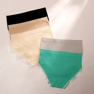 Five-pack seamless nylon lace panties with ribbed texture and high waist for women