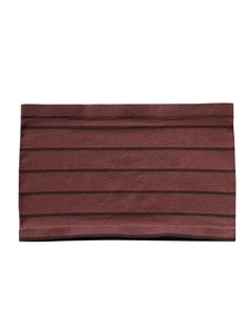 Close-up of brown ribbed knit bandeau bra showing seamless fabric and striped texture