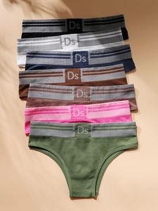 Detail showing various colors of nylon seamless panties with elastic logo waistband