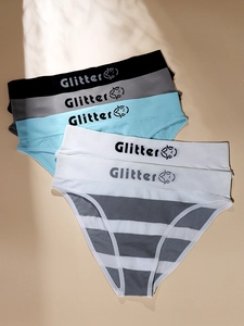 Detail of five multi-colored Glitter seamless cotton panties with wide elastic waistbands