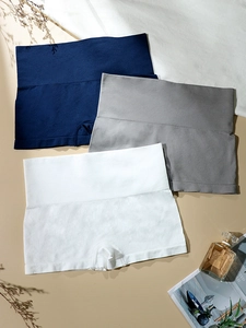 Three-pack seamless high-waist women's boxer briefs in blue, gray, and white colors