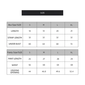 Tableau des tailles pour ensemble de lingerie en tricot sans couture de la taille S à XL