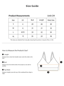 Tableau des tailles pour soutien-gorge dos nu avec mesures de buste et de longueur