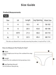 Detailed size chart for seamless sports briefs including waist and length measurements