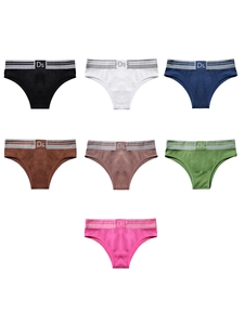 Detailed set of 7 colorful seamless low waist briefs with striped elastic waistbands