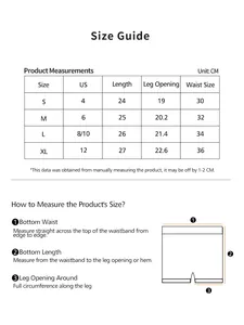 Size guide for seamless high waist panties showing US size and CM measurements