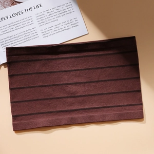 Brown striped knitted tube top with seamless strapless design on a minimalist background
