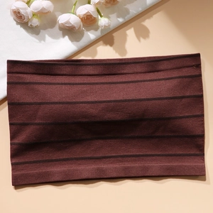 Soutien-gorge bandeau sans bretelles marron rayé sans couture avec bords côtelés