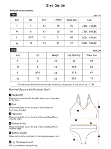 Detailed size chart guide for sports bra and shorts set with measurements in centimeters