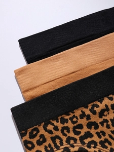 Close-up of leopard print and solid seamless panties in soft breathable knit fabric
