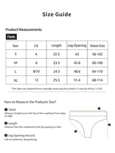Detailed size chart for women's leopard print panties showing waist and length measurements