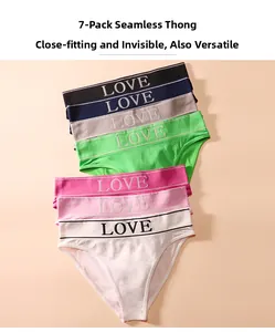 7-pack women's seamless athletic panties with LOVE letter waistband in multiple colors