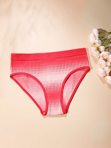 Detail of red and white vertical gradient striped seamless high-waist panty set