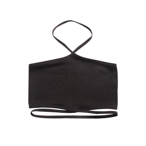 Bandeau licou noir sans couture avec texture en maille côtelée et sangles croisées