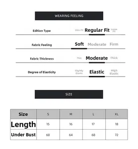 Detailed size chart for strapless seamless tube bra showing lengths and underbust measurements