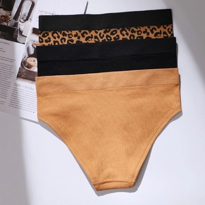 Three-pack of seamless leopard print and solid high-waisted ribbed cotton panties