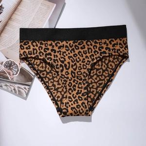 Breathable leopard print panties for women with wide black elastic waistband and seamless design