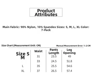 Size chart for women seamless panties showing measurements for sizes S to XL