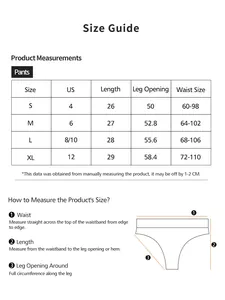 Detailed size guide table for women's seamless heart pattern panties ranging from S to XL