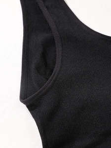 Women's black seamless slimming bodysuit vest with built-in bra and ribbed compression fabric
