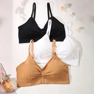 Women's Seamless Wireless Bralette Thin Breathable Comfortable Bra With Adjustable Straps V-Neck Ruched Front Sleep Yoga Top