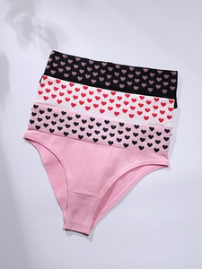 Three-pack of heart print seamless cotton panties featuring wide elastic waistbands