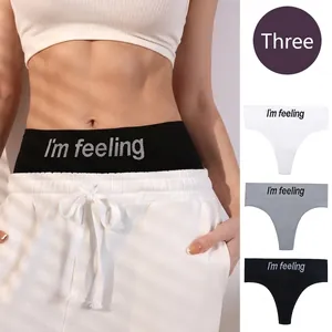 Women Seamless Thongs Cotton Crotch Invisible Letter Print Sports Fitness Yoga Underwear Black White And Gray