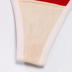 Seamless wireless bra with soft red and beige fabric featuring high-quality stitching