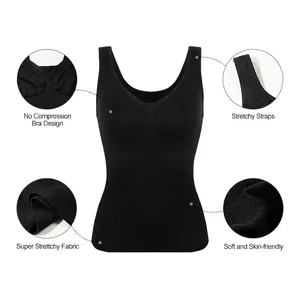 Women Seamless Shapewear Vest Slimming Tummy Control Cami Shaper Built-in Bra Pad Padded Tank Top Ribbed Waist Cincher Underwear