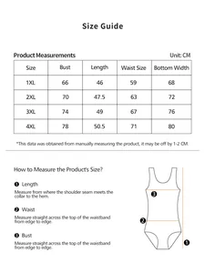 Detailed size guide table for women's plus size seamless body shaper vest from 1XL to 4XL