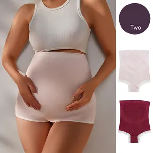 Seamless Maternity Underwear High Waist Belly Support Panties Honeycomb Breathable Pregnancy Safety Shorts With Lace Trim For Women