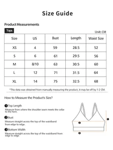 Detailed size guide table for high impact sports bra from XS to XL with bust measurements