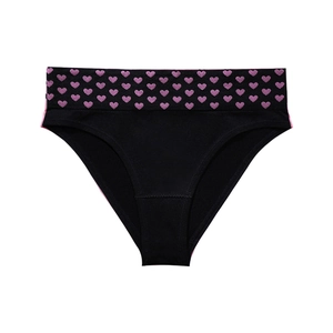 Black high waist seamless panties with pink heart pattern on wide elastic waistband