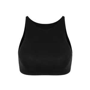 Women High Neck Seamless Sports Bra High Support Knitted Gym Crop Top For Yoga Running Fitness Racerback Athletic Tank Top