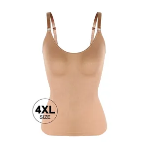 Plus Size Women's Seamless Shapewear Vest Slimming Camisole With Adjustable Straps Nude Tummy Control Shaper Top