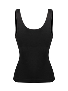 Détail du débardeur gainant noir sans couture avec texture côtelée pour gainage du ventre