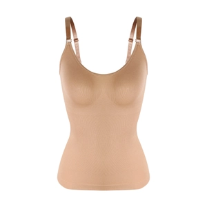 Women seamless shapewear camisole with adjustable straps and tummy control in beige