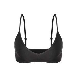 Bralette noire sexy à col en V profond avec bretelles réglables et maille côtelée