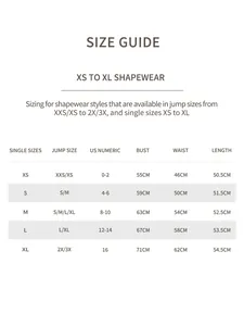Guide des tailles de gaine amincissante XS à XL avec mesures de poitrine et taille