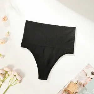 Women Seamless High Waist Thong Nylon Spandex Tummy Control Shaper Panty Ribbed Sexy T-Back Slimming Underwear