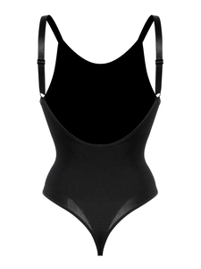 Vue détaillée du dos du body sculptant noir sans couture avec une grande élasticité