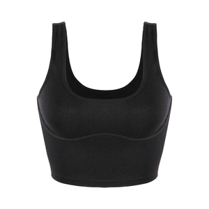 Soutien-gorge de sport noir sans couture avec larges bretelles et col en U de soutien